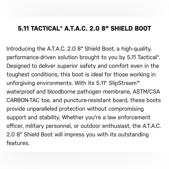 5.11 Tactical ATAC 2.0 8” Shield Black Boots main image 11